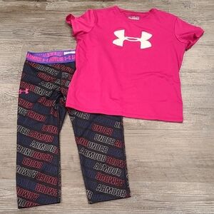 Under Armour Pink Top & Logo Leggings Set Size Medium